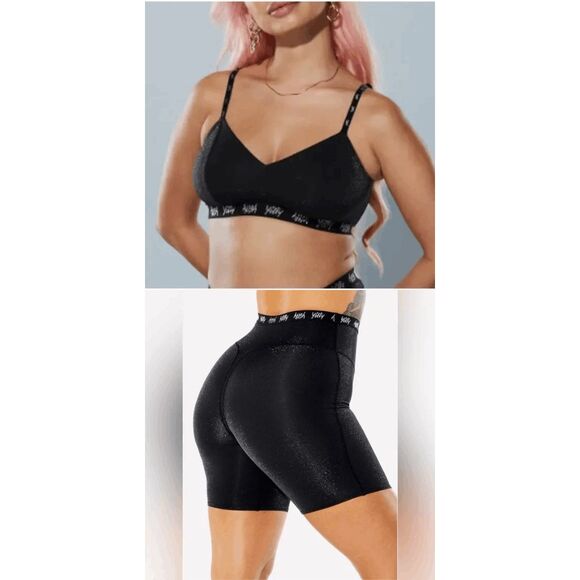 Yitty Black Shimmer Spotlight Shaping Bralette & High Waisted Shorts Women's 2X - Picture 1 of 8